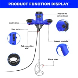 2600W Handheld Paddle Mixer, 6-Speed Electric Mortar Mixer for Plaster, Grout & Paint – Corded 230V UK Plug