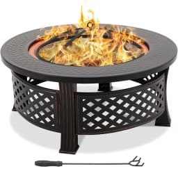 Large Ø81cm Fire Bowl with Grill Grate, with Spark Protection, 3 in 1 Fire Pit Fire Basket Spark Protection BBQ Heater, Black