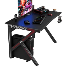 Gaming Table 115 cm K-shaped gaming table with headphones Hook & Cup Holder & cable management ergonomic computer table with