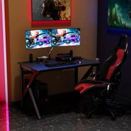 Gaming Table 115 cm K-shaped gaming table with headphones Hook & Cup Holder & cable management ergonomic computer table with