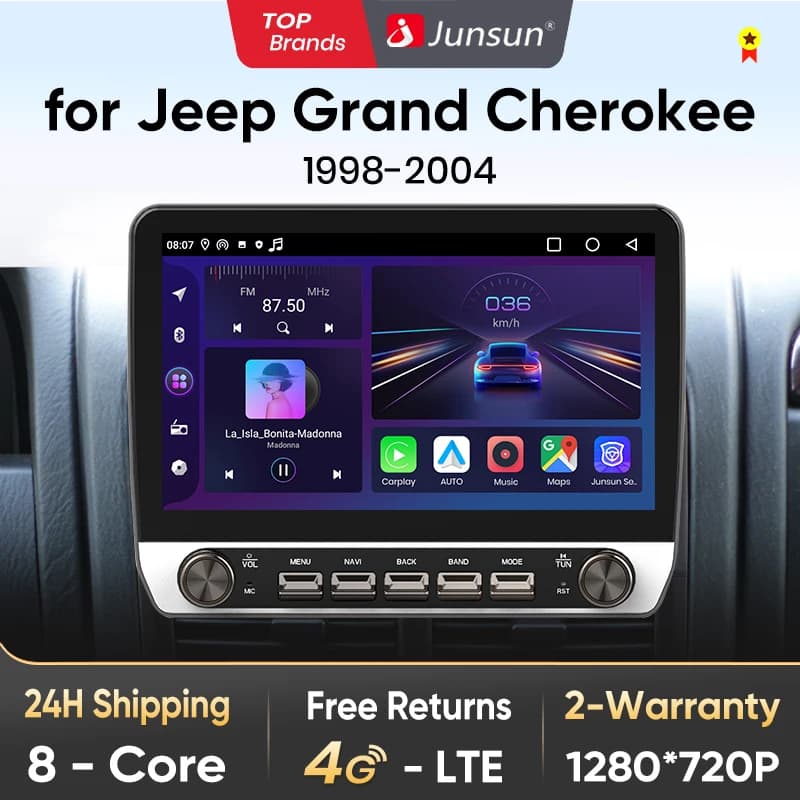 Junsun 10" Button Car Radio for Jeep Grand Cherokee 1998-2004 GPS Multimedia Stereo Wireless CarPlay for Apple Android Auto 4G