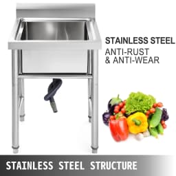 SucceBuy Handmade Sink Stainless Steel Kitchen Sink Hand Made 1 Compartment Underbar Sink Farmhouse Cafe Shop