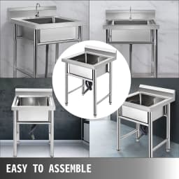 SucceBuy Handmade Sink Stainless Steel Kitchen Sink Hand Made 1 Compartment Underbar Sink Farmhouse Cafe Shop