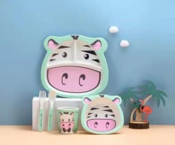 Baby Natural Bamboo Fiber Tableware Bowl Baby Feeding Plate Children Cute Cartoon Bowl Set