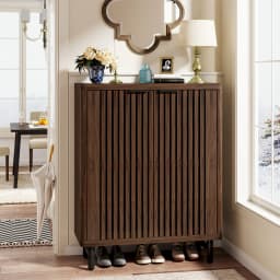 Tribesigns 6-Tier Shoe Cabinet with Louvered Doors, Large Wooden Shoe Storage Cabinet with Adjustable Shelves