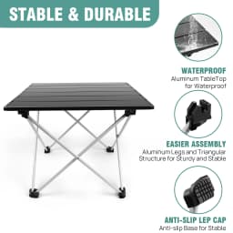 BRIEFNESS Folding Camping Table Portable Picnic Table Outdoor Table Garden Table Ultralight Small Folding Table Black