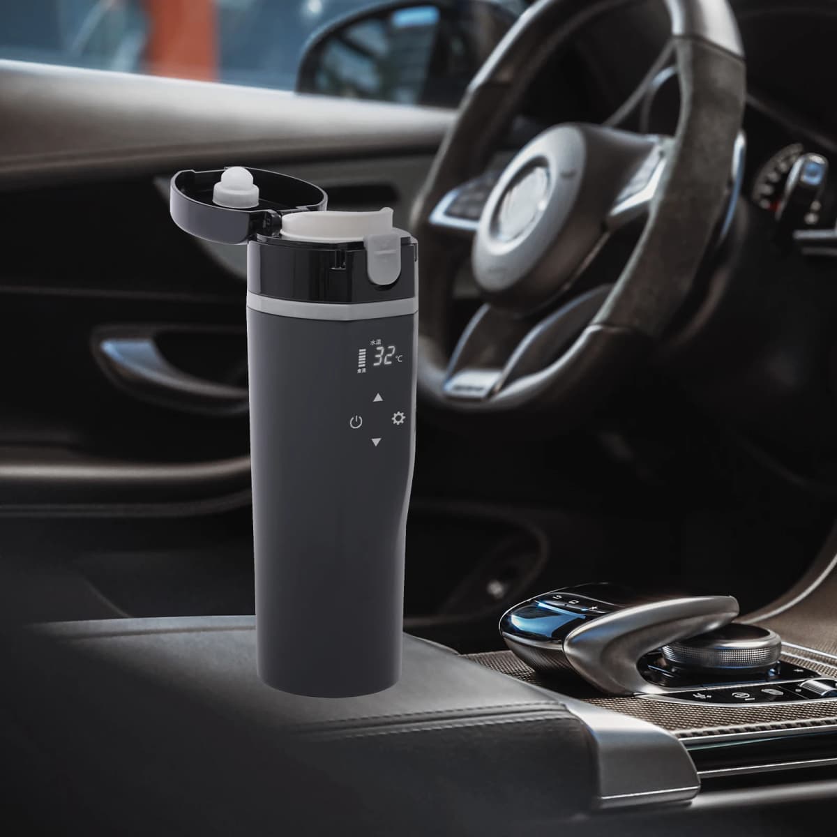 Electric Car Kettle Heater Digital Display Car Heating Cup with Anti-Game Lid Touch Control 304 Stainless Steel Liner for Car
