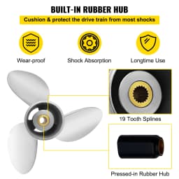 SucceBuy Outboard Propeller 3-Blade 14.5"x21" Boat Replace for OEM 3860709 Right-handed Steel Propeller Steel & 19 Spline Teeth