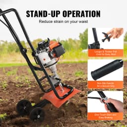 SucceBuy Tiller Cultivator Gas Powered 38CC Garden 4 Steel Adjustable Front Tines For Lawn Garden and Field Soil Cultivation