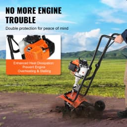 SucceBuy Tiller Cultivator Gas Powered 38CC Garden 4 Steel Adjustable Front Tines For Lawn Garden and Field Soil Cultivation