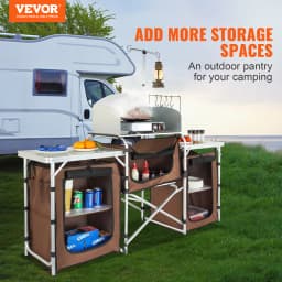 SucceBuy Camping Kitchen Table Folding Outdoor Cooking Table W/ Storage Carrying Bag Aluminum Cook Station 3 Cupboard Windscreen