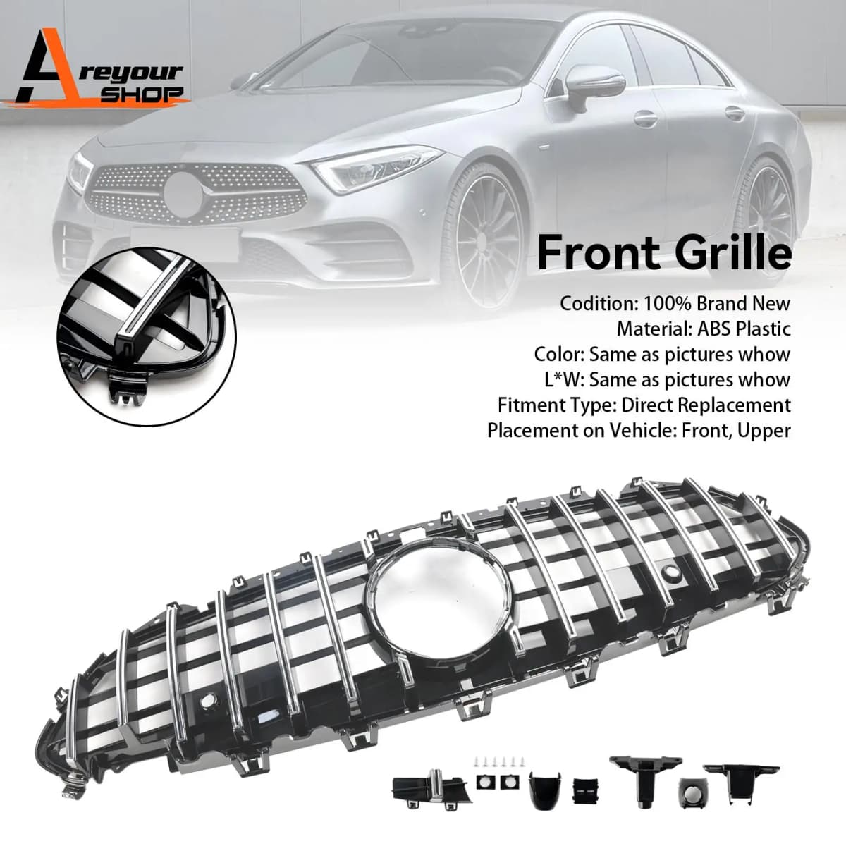 Chrome Front Bumper Grille Grill Fit for Mercedes CLS C257 W257 Coupe 2018-2024