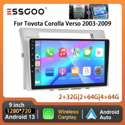 ESSGOO 9" Touchscreen Display Apple CarPlay For Toyota Corolla Verso 03-09 Car Stereo Radio Android 13 GPS Navigation Wifi FM BT