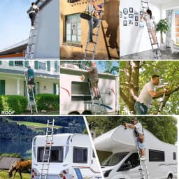 DayPlus 12.5 FT Folding Steel Telescopic Ladder 1.9M+1.9M Multi Purpose A-Frame Heavy Duty Loft Ladder with Stabilizer Home Tool