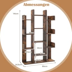 Tree Shape Bookshelf 13 Open Compartments Shelf living room or office storage Shelf Vintage Brown
