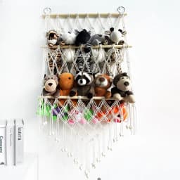 Stuffed Animal Storage Hammock 2-layer Wood Plush Toys Holder Hanging Storage Rack Home Organizer For Nursery Play Room Bedroom