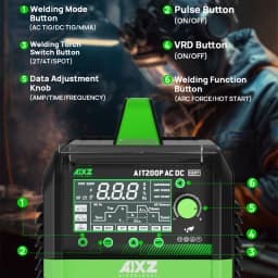 AIXZ 200 Amps 5 in 1 Aluminum Welding Machine AIT200P AC DC Pulse HF TIG Welder IGBT Inverter Hot Start Arc Force Anti-Stick 2T/4T Multifunction Home DIY Welders for Stainless Steels Aluminum Copper