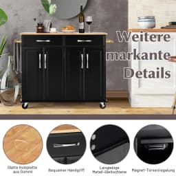 Kitchen trolley on wheels, serving trolley with work Plate & towel holder & drawers & adjustable shelves, kitchen island Wood