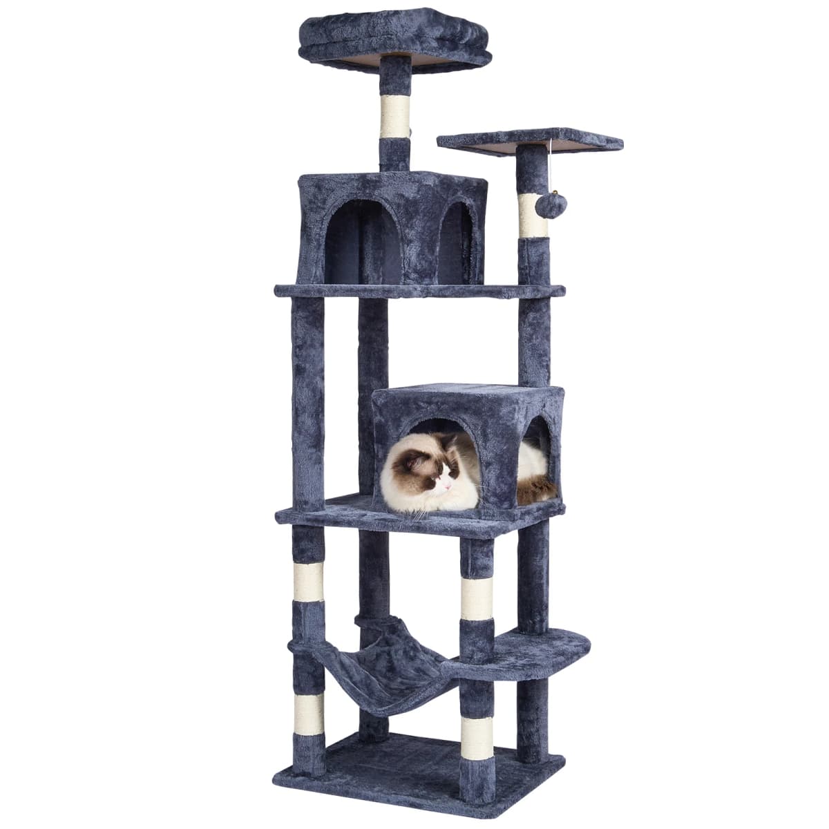 SucceBuy Cat Tree for Indoor Cats 63" Cat Tower with 2 Cat Condos Sisal Scratching Post Large Cat Furniture Activity Center
