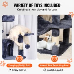SucceBuy Cat Tree for Indoor Cats 63" Cat Tower with 2 Cat Condos Sisal Scratching Post Large Cat Furniture Activity Center