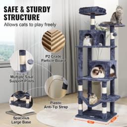 SucceBuy Cat Tree for Indoor Cats 63" Cat Tower with 2 Cat Condos Sisal Scratching Post Large Cat Furniture Activity Center