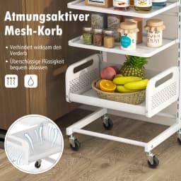 4-level Roller Carts, serving trolley with Adjustable Shelves, Kitchen Trolley with Roller & Handle, kitchen storage Trolley
