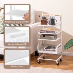4-level Roller Carts, serving trolley with Adjustable Shelves, Kitchen Trolley with Roller & Handle, kitchen storage Trolley