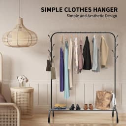 BRIEFNESS Heavy Duty Clothesline Black Drying Rack with Hooks Storage Rack Free Standing Hanging 110 x 40 x 150 cm