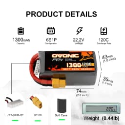 OVONIC 6s Lipo Battery 1300 mAh 22.2 V 120C with XT60 Connector for RC FPV Helicopter Aeroplane Quadcopter Hobby Racing