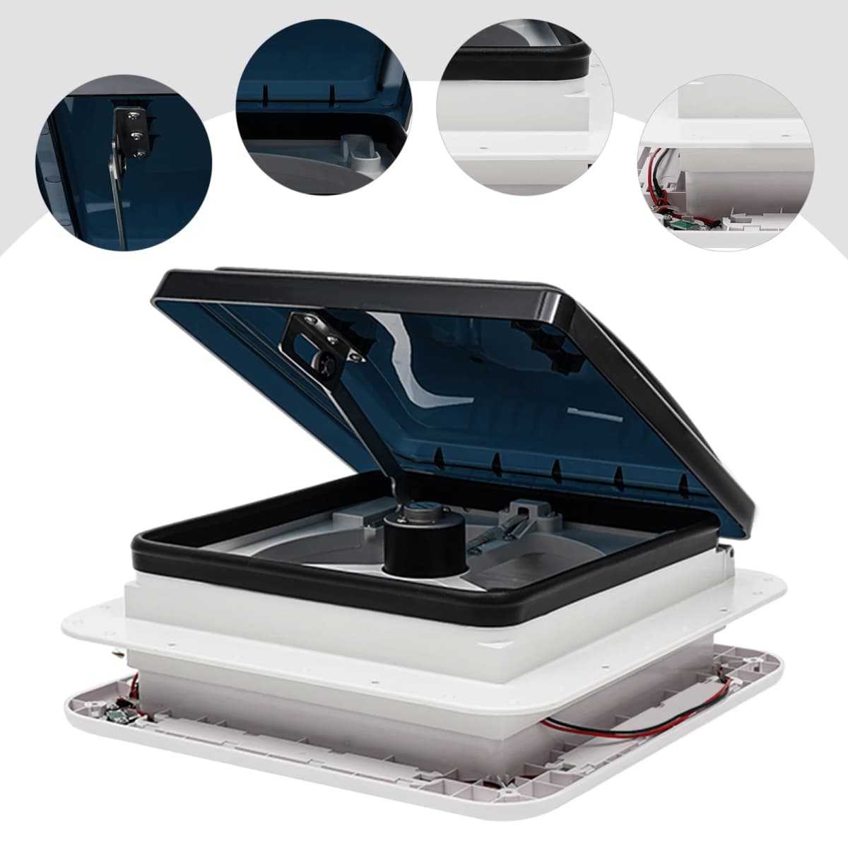 Caravan Roof Vent Fan 12V RV Ventilation Exhaust Fan W/LED Light Low Noise IP68 Waterproof Camper Ventilation Skylight 28*28cm