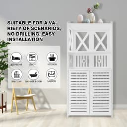 Bathroom Floor Cabinet,Waterproof FreeStanding Bathroom Storage Unit with Daily Use Layer and Cupboard Double Door,3-Tiers PVC