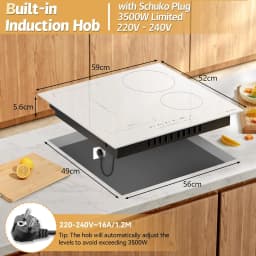 Karinear Induction Hob 4 Zones with Plug, 59CM, 3500W, White Ceramic Glass, Combination Zones, Sliding Controls, 9 Power Levels