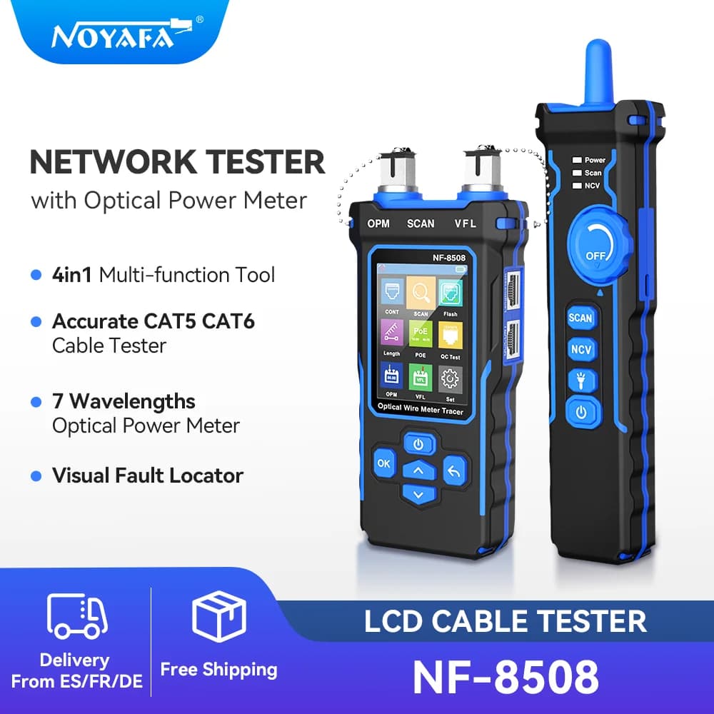 NF-8508 Cable Tester Tracker Measure Length Wiremap LCD PoE Testing VFL&OPM CAT5 CAT6 RJ45 Tester Cable Locator Inspection Tools