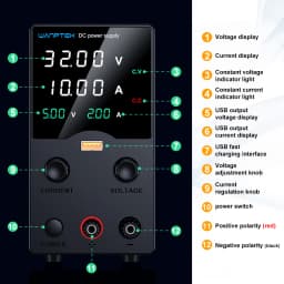 Wanptek DC Laboratory Power Supply Adjustable 30V 10A 60V 5A 120V 3A with USB Fast Charging Bench Power Supplies