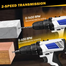 45Nm Cordless Drill Screwdriver with 2 Batteries, Electric Screwdriver, Impact Driver Drill, 2 Speed, Forward & Reverse Setting