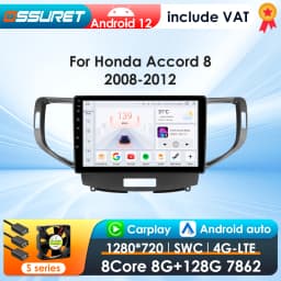 OSSURET 2Din Android13 Car Radio For Honda Accord 8 2008-2012 Car Multimedia GPS Carplay Intelligent Screen autoradio 360Camera