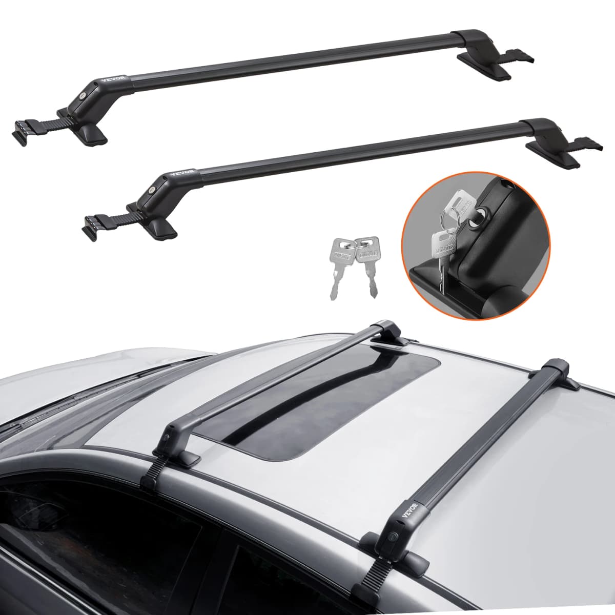 SucceBuy Universal Roof Rack Cross Bars Thickened Aluminum Roof Rack Crossbar Fit Roof Without Side Rail with 70KG Load Capacity