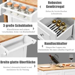 Kitchen Carts Rollable Kitchen Island with towel holder Wood Kitchen wardrobe serving trolley Kitchen Island Cart Microwave Cart