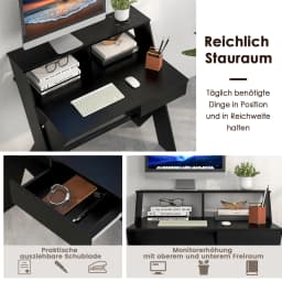 Computer table with Drawer desk with Monitor Rise, X Shaped Worktable Wood Small Spaces Home