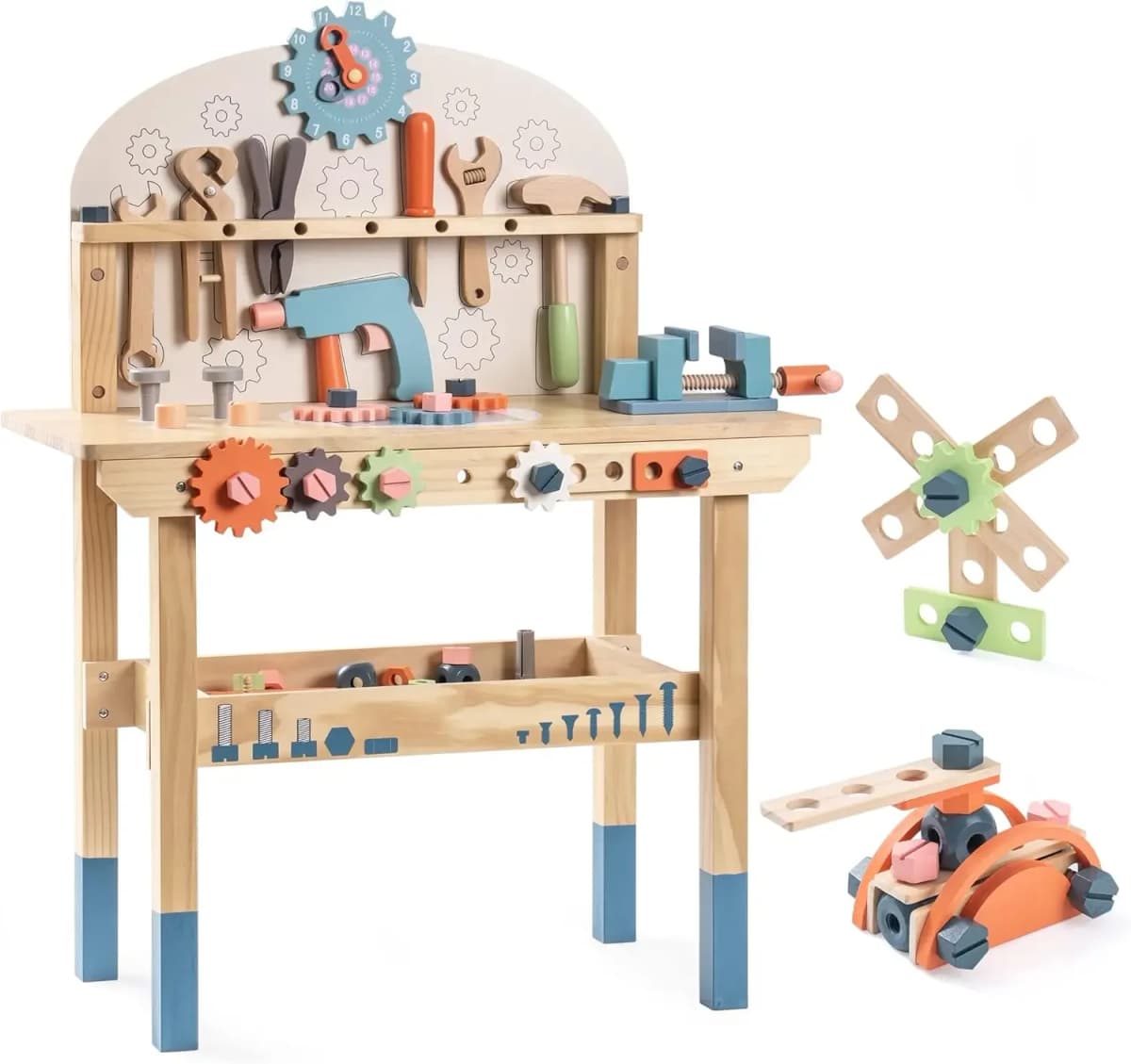 Robotime Robud Kids Tool Bench Set Large Wooden Work Bench Construction Toys Workshop Kid Toys Tool Set for Boys Girls 3 +