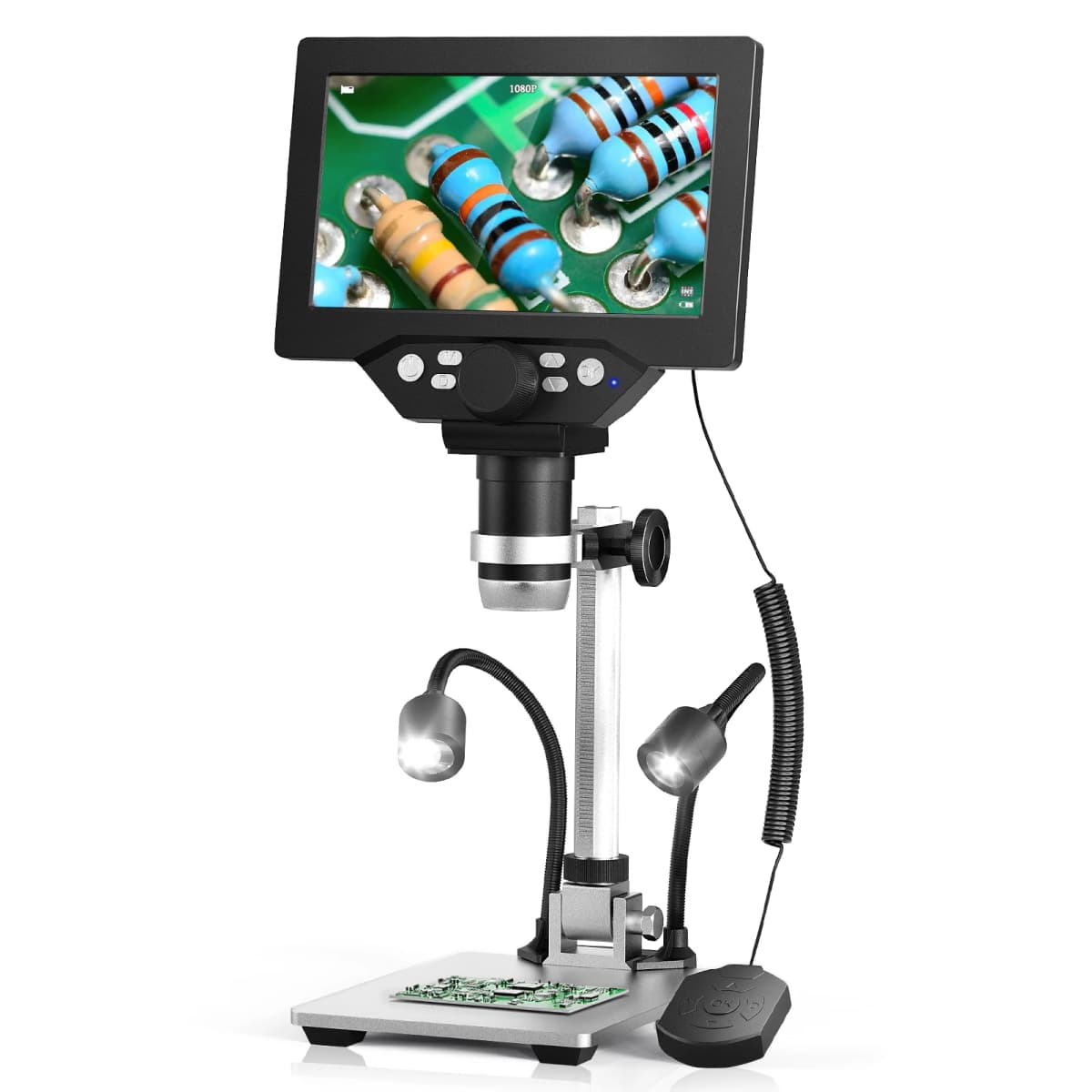 Digital Microscope, 7-inch Screen 12MP LCD Microscope 1200x 1080P Video Recording USB Microscope with 8 LED Lighting Soldering
