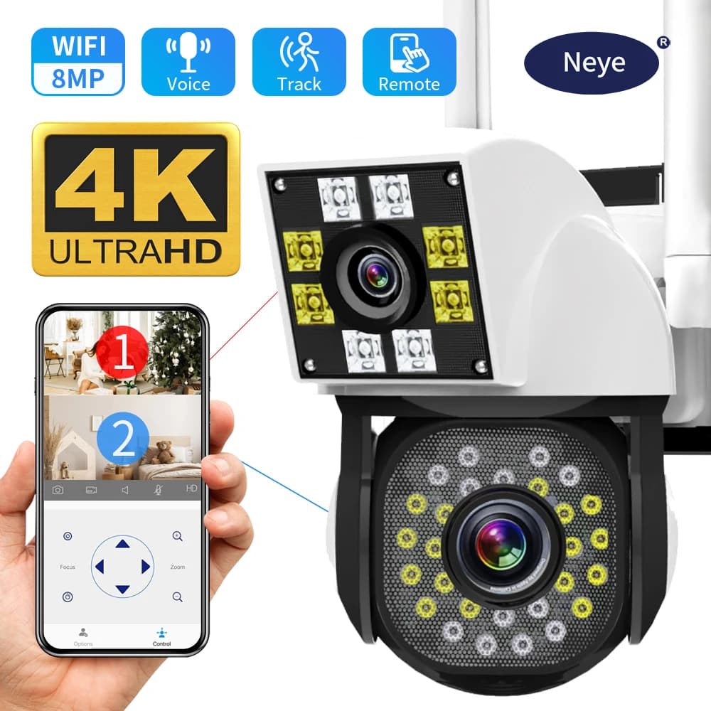 PTZ WiFi Smart Home Camera 4K 8MP Outdoor Dual lens PTZ Camera AI Automatic Tracking Night Vision Support Bidirectional Audio
