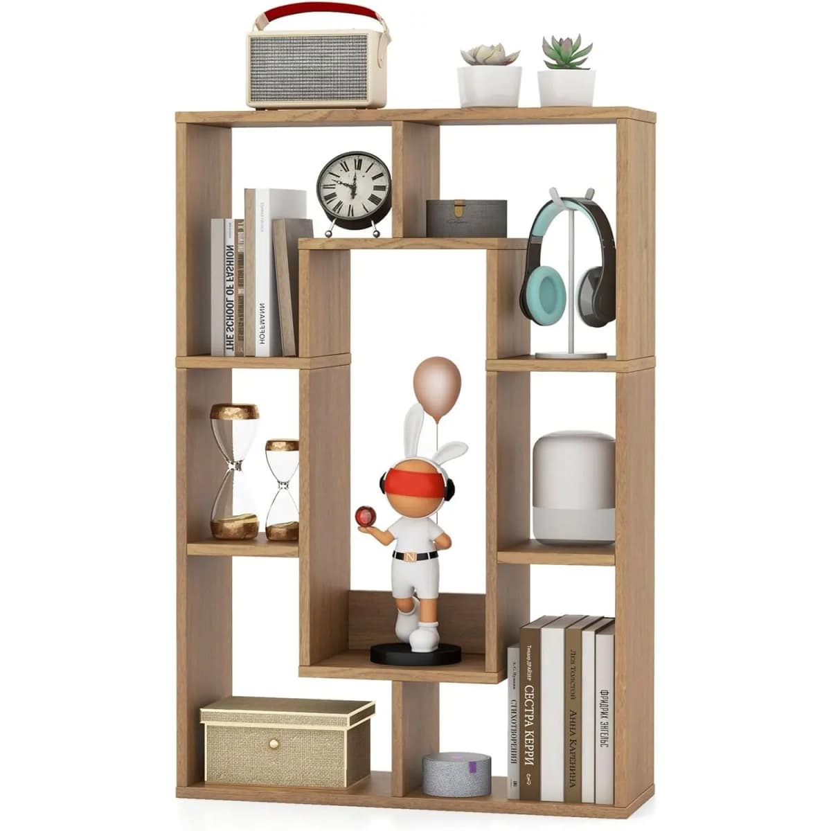 Freestanding bookcase with anti-tilt device for office, living room, bedroom, 60 x 20 x 90 cm, natural colour