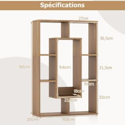 Freestanding bookcase with anti-tilt device for office, living room, bedroom, 60 x 20 x 90 cm, natural colour
