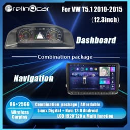 Prelingcar 12.3 inch Lcd Digital Cluster Dashboard For VW T5.1 T5.2 2010-15 Years Android Player Navigation Radio Paneel Cockpit