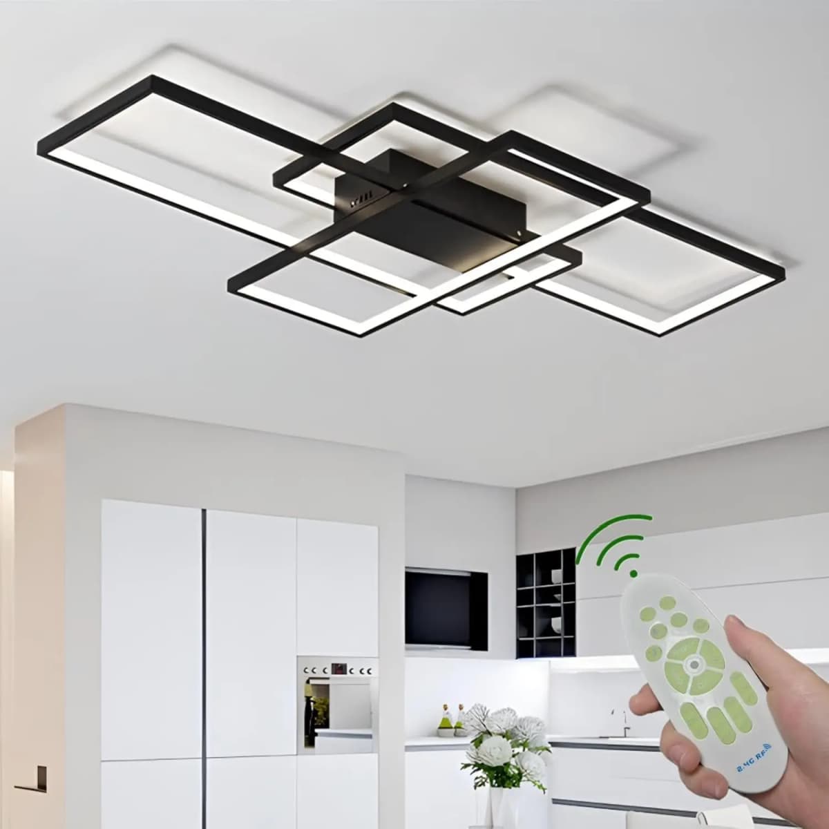 Dimmable Rectangle Ceiling Light with Remote Control for LivingRoom Bedroom Office Hallway Country House 3000-6500K Black