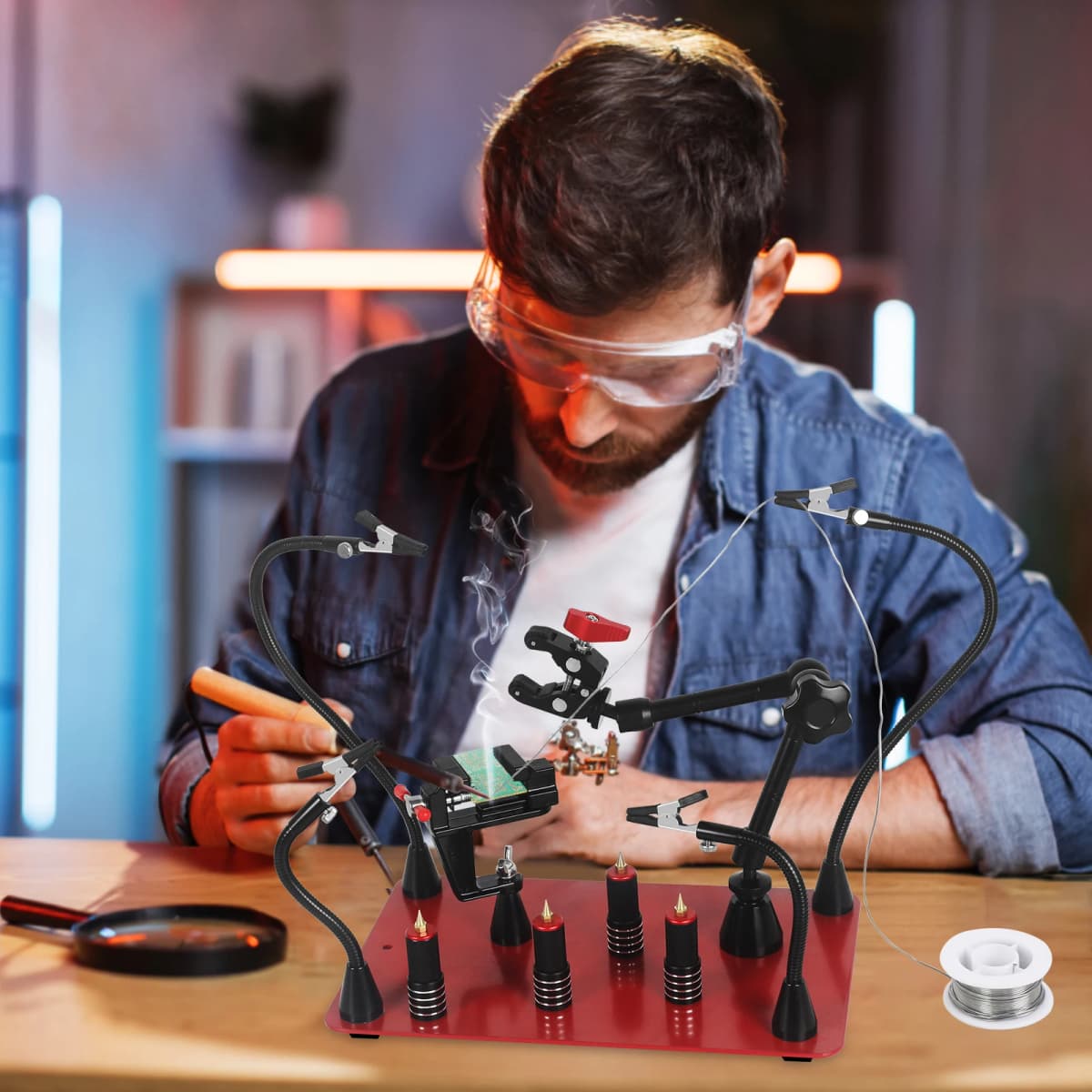 NEWACALOX Magnetic Soldering Third Hand PCB Holder Heat Gun Stand Heavy Duty Welding Workstation Large Base Soldering Station