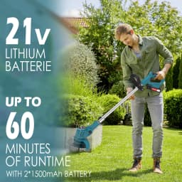 X-COTEC cordless strimmer, 21V cordless grass trimmer, 2 x 1.5Ah batteries, retractable, for lawns, gardens and patios