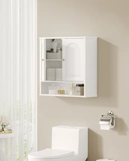 Wall Cabinet, Bathroom Cabinet, Wall Cabinet for Toilet and above Sink, with 2 Doors, Open Space, White with Wood Grain