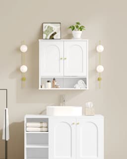 Wall Cabinet, Bathroom Cabinet, Wall Cabinet for Toilet and above Sink, with 2 Doors, Open Space, White with Wood Grain